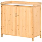 Armoire de jardin sur pied table de rempotage 2 en 1 - double porte, etag�re, plateau t�le acier galvanis� ...