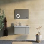 Armoire de salle de bain 80cm sable mat et miroir a led avec horloge monaco