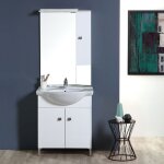 Armoire de toilette 75 cm 2 portes et meuble haut en blanc brillant serie easy