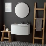 Armoire de toilette moderne suspendue 82 cm blanc miroir rond riva
