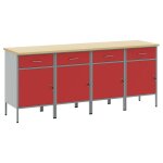 Armoire de travail vidaxl 4 pi�ces rouge et gris en bois d'ing�nierie et acier
