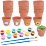 Asfasfq - lot de 20 mini pots en terre cuite avec 12 couleurs et 2 pinceaux, mini pots de fleurs, petits ...