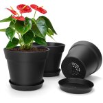 Asfasfq - lot de 3 pots de fleurs noirs avec soucoupe, 15 cm, pour plantes d'intrieur et dextrieur, ...