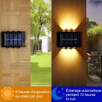 Asfasfq - lot de 4 appliques murales solaires d'extrieur avec 6 led, ip65, blanc chaud, 3000 k, 100 ...