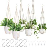 Asfasfq - lot de 6 suspension plante macramé, beige avec perles sans franges, pot suspendu pour plantes, ... Asfasfq - lot de 6 suspension plante macramé, beige avec perles sans franges, pot suspendu pour plantes, ...