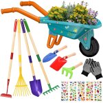 Asfasfq - aragallant brouette enfants, 14pcs ensemble de jardinage avec outils de jardin, bche, rteau, ...