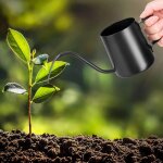 Asfasfq - arrosoir noir de 350 ml pour petites plantes d'intrieur, en acier inoxydable, avec long bec ...