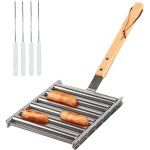Asfasfq - barbecue  saucisse roulant en acier inoxydable avec long manche en bois et 4 brochettes pour ...