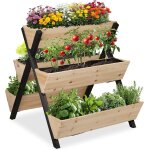 Asfasfq - carr potager vertical, jardinire bois, hlp : 82 x 75 x 90 cm, jardin surlev avec 5 bacs, ...