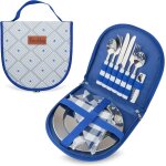 Asfasfq - ensemble d'argenterie de camping avec étui, 11 pièces pour le camping avec assiettes en acier ... Asfasfq - ensemble d'argenterie de camping avec étui, 11 pièces pour le camping avec assiettes en acier ...