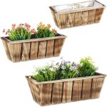 Asfasfq - relaxdays jardinires en lot, bacs a fleurs en 3 tailles, bois flamb, avec film plastique, ...