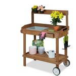 Asfasfq - relaxdays table pour plante avec roulettes, bac et tiroir, pour le jardin, bois, plastique, ...