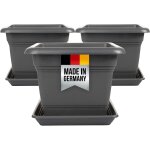 Asfasfq - set de 3 pots de fleurs et soucoupes 28x28cm anthracite