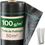 Asfasfq - toile de paillage 1m x 50m - bache geotextile tiss avec 24 piquets anti mauvaise herbe - rouleau ...