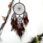 Attrape - reves vintage grand attrape - reves avec plumes marron, decoration murale a suspendre pour ...