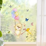 Autocollants pour fen�tres - 1 superbe autocollant d�coratif en forme de lapin avec ballon statique pour ...