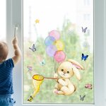 Autocollants pour fen�tres - 1 superbe autocollant d�coratif en forme de lapin avec ballon statique pour ...