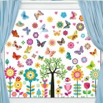 Autocollants pour fen�tre printemps et et�, 9 pi�ces, autocollants pour fen�tre, fleur, papillon, arbre, ...