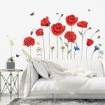 Autocollant mural fleur de pavot rouge autocollant mural fleur papillon dcoration murale chambre salon ...