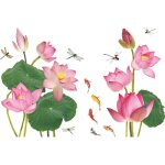 Autocollants muraux lotus libellule de style chinois, auto - adhsif amovible, dcoration de fond de ...
