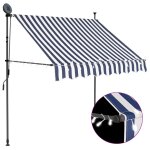 Auvent manuel rtractable avec led 100 cm bleu et blanc