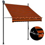 Auvent manuel rtractable avec led 150 cm orange et marron