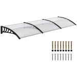 Auvent marquise de porte design vo�t� arrondi dim. 303l x 96l x 27h cm alu polycarbonate plastique noir ...
