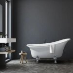 Baignoire ilot lyr - design rtro - l. 160 x i. 69 x h. 79 cm - en acrylique - bonde poussoir - blanc ...