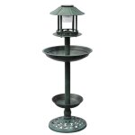 Baignoire mangeoire fontaine bain d'oiseaux verte avec lampe solaire 39x39x97 cm dec020796