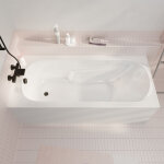 Baignoire rectangulaire 170x70x54cm - acrylique et abs blanc - dossier et accoudoirs int�gr�