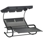 Bain de soleil 2 places a bascule design - auvent, accoudoirs, but�es, roulettes - acier textil�ne tissu ...