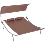 Bain de soleil 2 places lit de jardin design contemporain toit r�glable 2 roulettes 2 oreillers acier ...