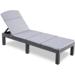 Bain de soleil - chaise longue jardin exterieur - rsine imitation rotin tress - coussin - dossier rglable ...