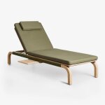 Bain de soleil inclinable en bois d'acacia de duba vert militaire clair