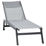 Bain de soleil inclinable - t�ti�re, 2 roulettes - alu. textil�ne gris