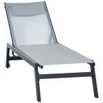 Bain de soleil inclinable - t�ti�re, 2 roulettes - alu. textil�ne gris