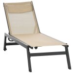 Bain de soleil inclinable - t�ti�re, 2 roulettes - alu. textil�ne kaki