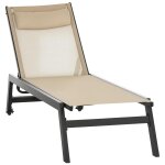 Bain de soleil inclinable - t�ti�re, 2 roulettes - alu. textil�ne kaki