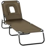 Bain de soleil pliable transat inclinable 4 positions chaise longue de lecture 3 coussins fournis marron ...