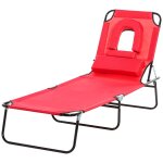 Bain de soleil pliable transat inclinable 4 positions chaise longue de lecture 3 coussins fournis rouge ...