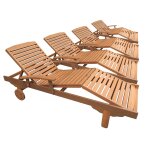 Bain de soleil pliant en bois exotique  singapour  - maple - marron clair - lot de 4