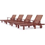 Bain de soleil pliant en bois exotique  tokyo  - mohogany - marron acajou - lot de 4