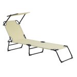 Bain de soleil transat chaise longue pliable avec pare - soleil acier pvc polyester 187 cm crme helloshop26 ...