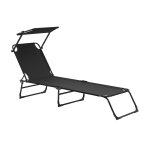 Bain de soleil transat chaise longue pliable avec pare - soleil acier pvc polyester 187 cm noir helloshop26 ...