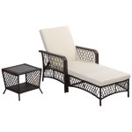 Bain de soleil transat design colonial avec table basse et matelas - dossier inclinable - r�sine tress�e, ...