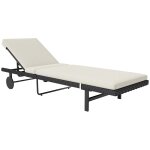 Bain de soleil transat inclinable 2 roues - epais matelas int�gr� blanc cass� - acier r�sine tress�e ...