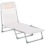 Bain de soleil transat pliable dossier r�glable 5 positions acier teslin cr�me
