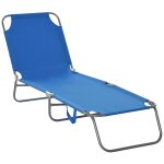 Bain de soleil transat pliable dossier r�glable multipositions m�tal et polyester bleu
