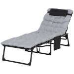 Bain de soleil transat pliable inclinable avec poign�e, pochette rangement et matelas grand confort gris ...