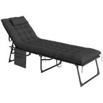 Bain de soleil transat pliable inclinable avec poign�e, pochette rangement et matelas grand confort noir ...